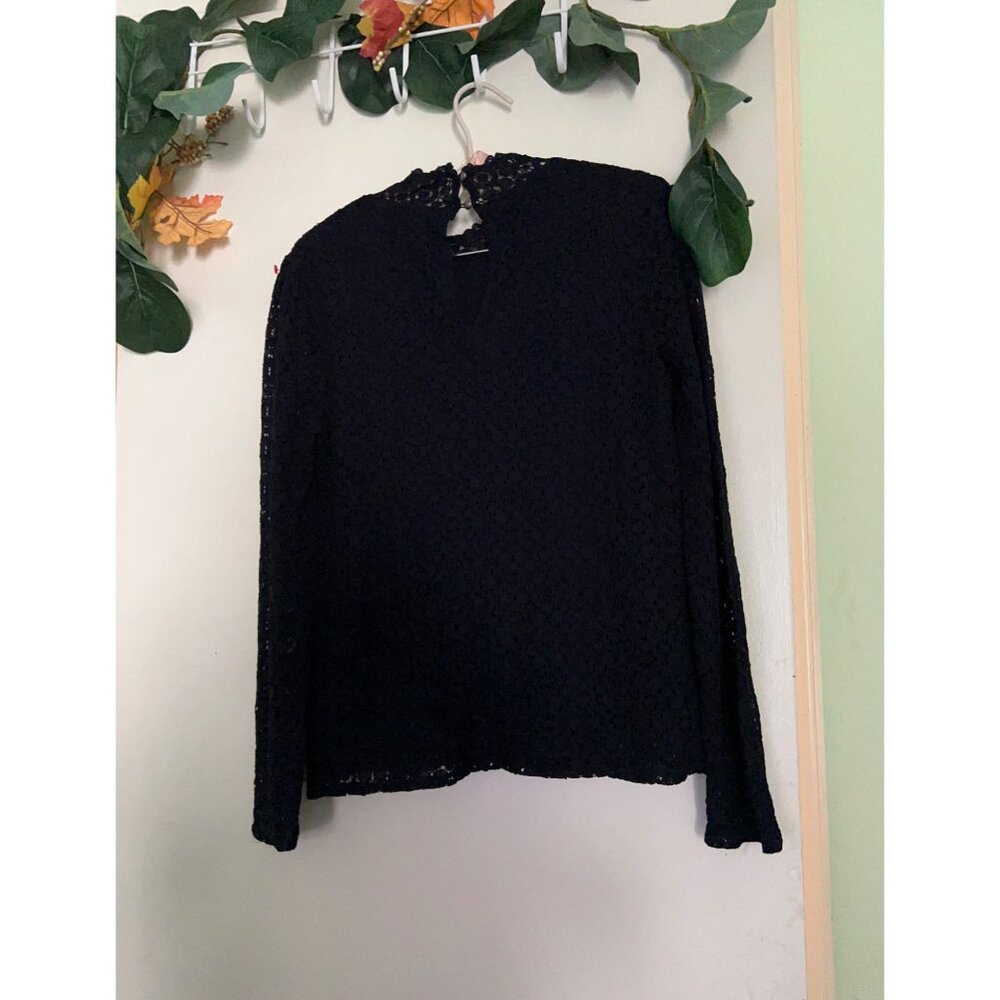 Banana Republic Black Lace Top Medium NWT Long Sleeve High Neck Blouse Elegant F